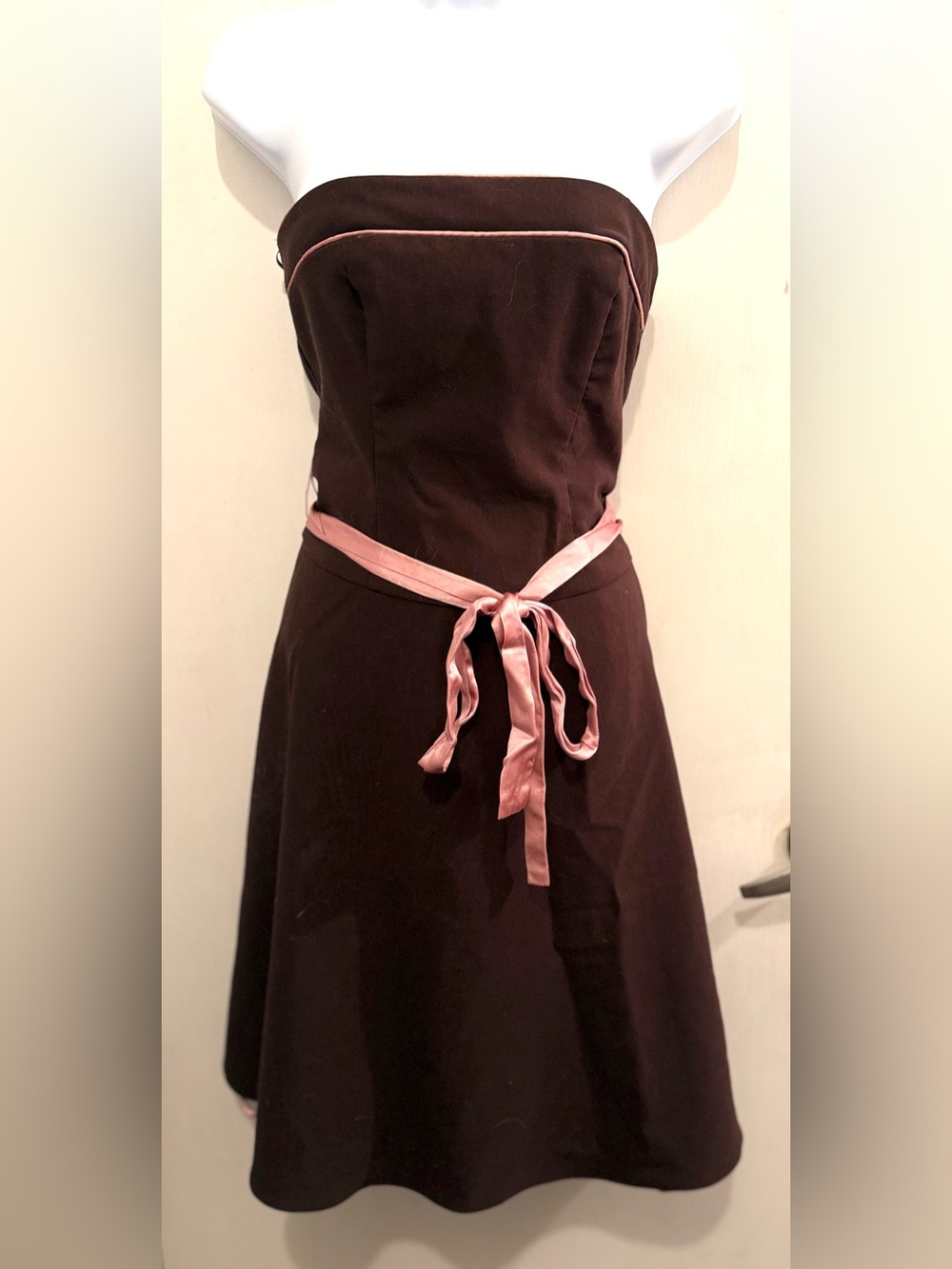 City Triangles Strapless Brown Dress with Pink Trim and Tie